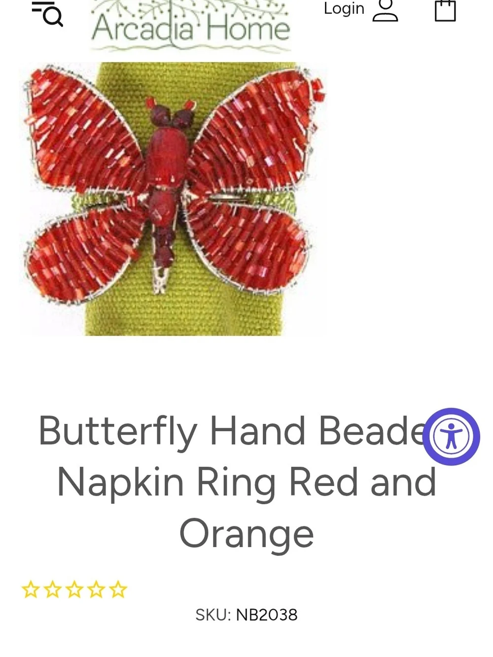 10 Arcadia Home Butterfly Beaded Napkin Ring Holders